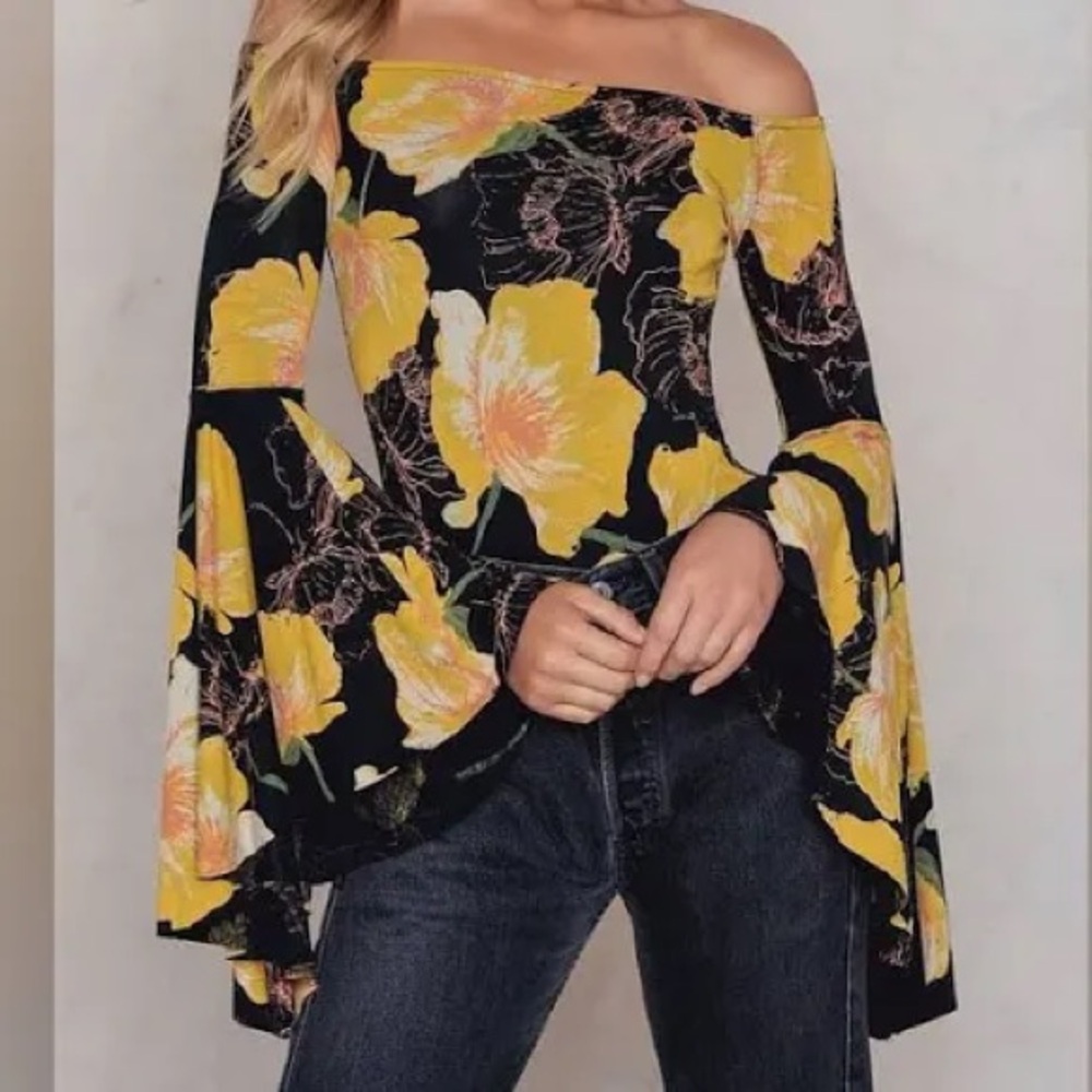 NWT Free People Off-Shoulder Top with Bell Sleeves